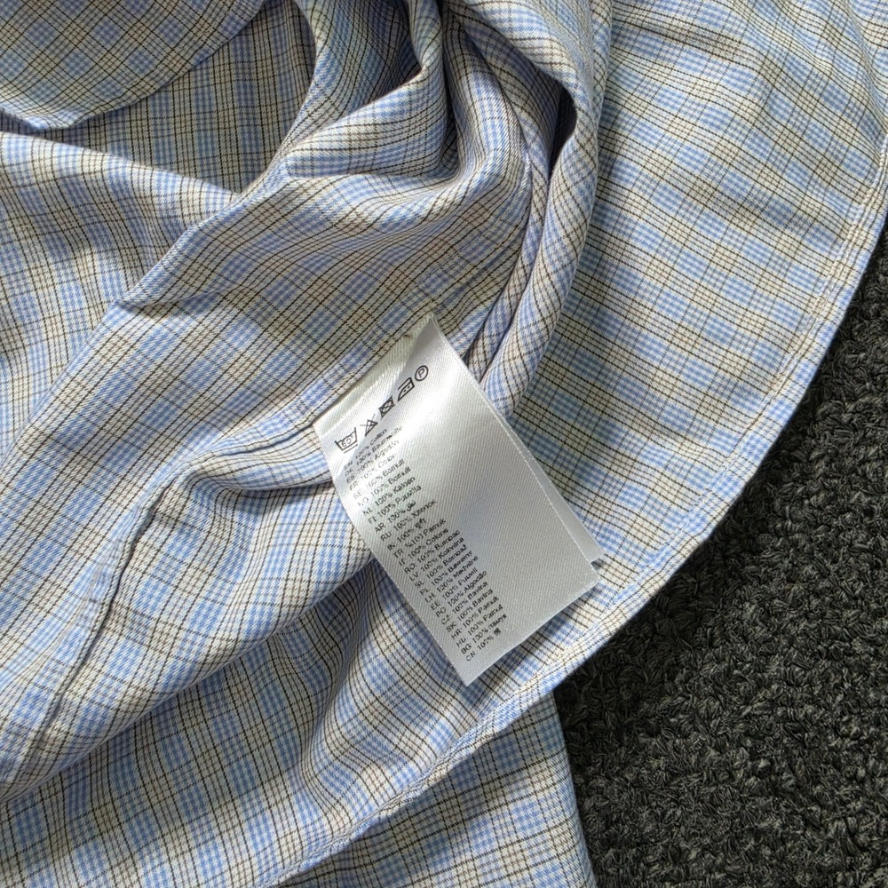 Eton Dress Shirt Blue Tan Micro Check Mens 17.5 Contemporary Fit Long Sleeve - Picture 7 of 8